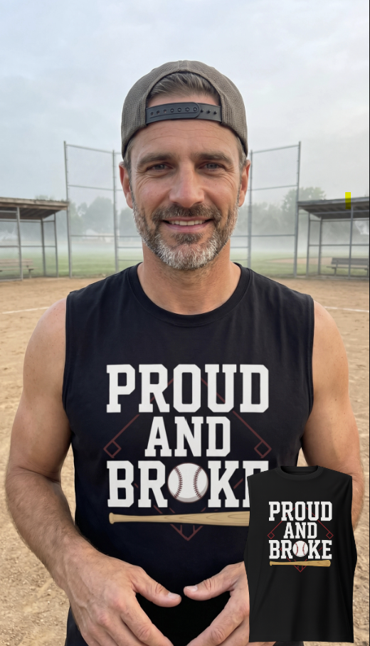 Lifestyle mockup of a man wearing the flagship baseball muscle tank at a field